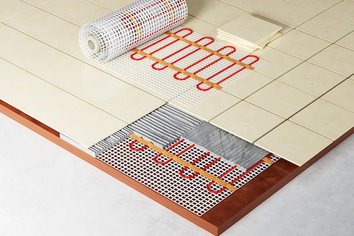 Elektryczny system ogrzewania podłogowego w realistycznym 3D renderowaniu
