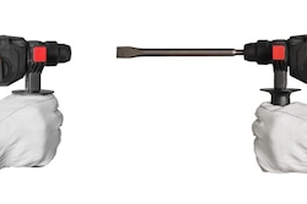 Młotowiertarka w ręku z ikoną, stalowa konstrukcja